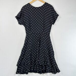 Byer Studio Polka Dot Dress Womens 12 Black Ruffle Tiered Vintage Rockabilly Mod